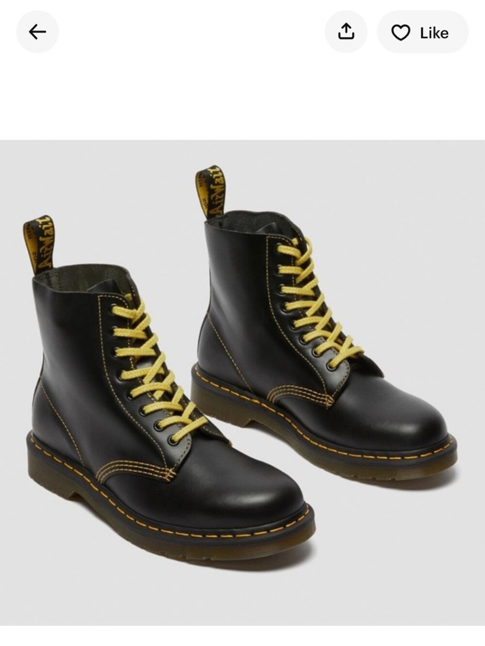 Dr. Martens Boots 1460 Pascal Atlas Black Leather Yellow Stitching Laces Size 8
